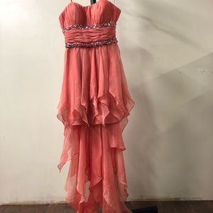 La Femme Coral High Low Dress